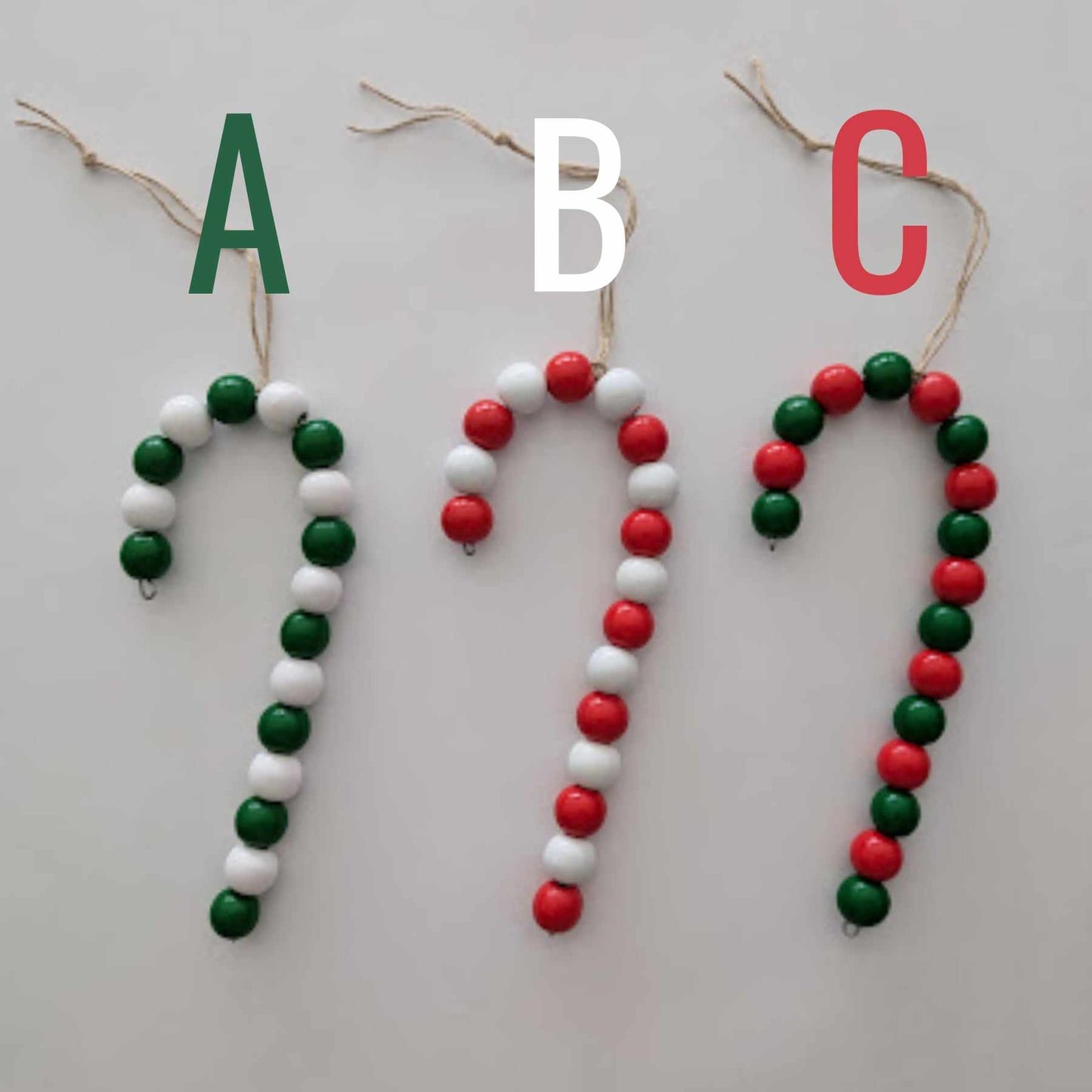 Wood Bead Candy Cane Ornaments