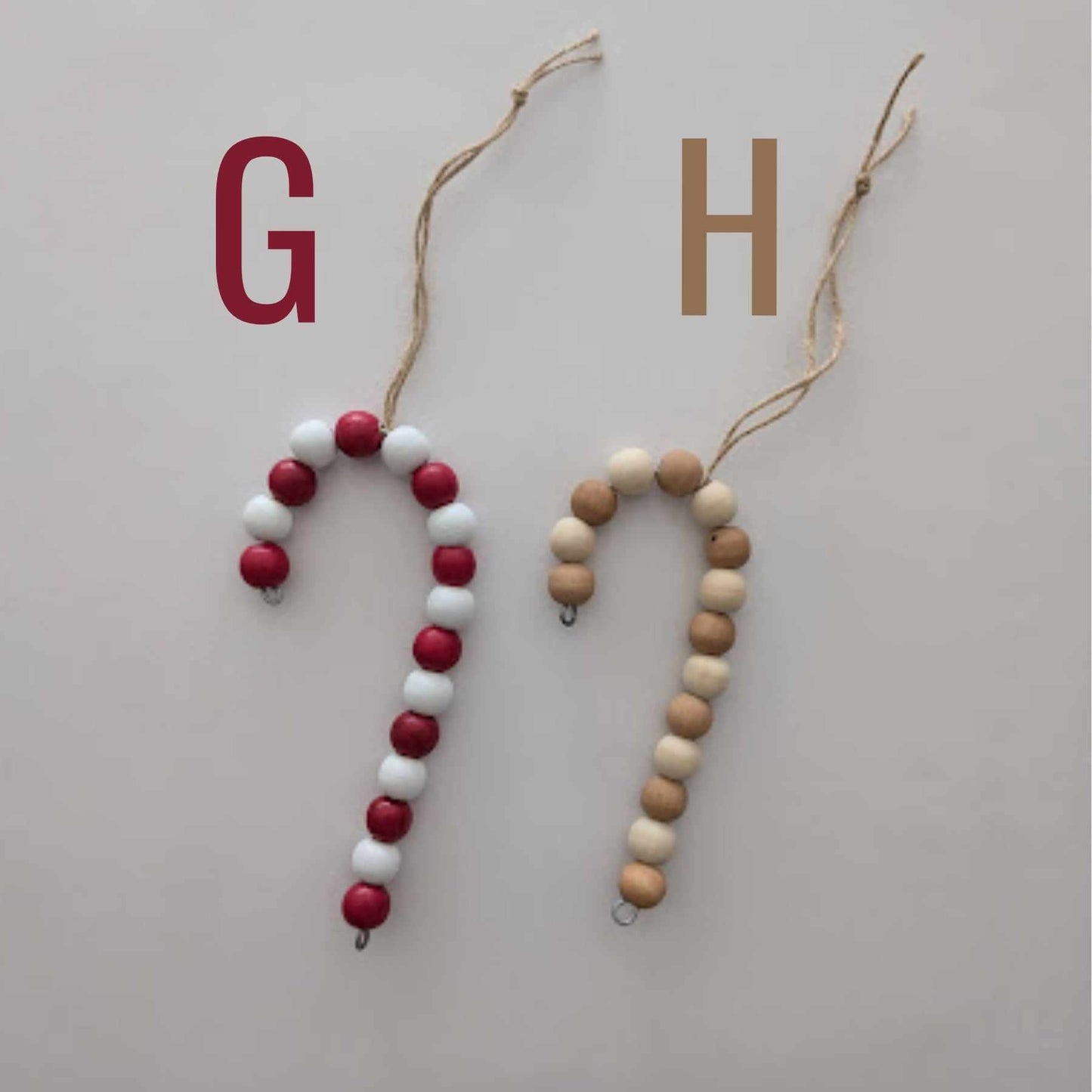 Wood Bead Candy Cane Ornaments