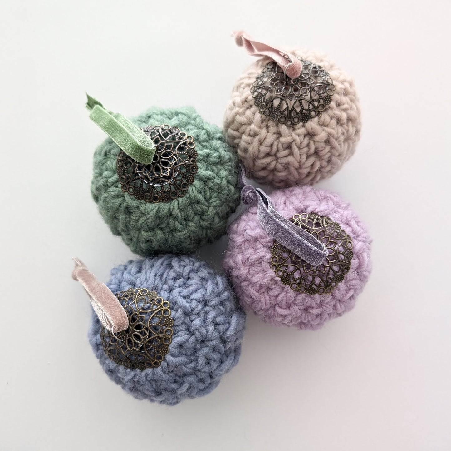 Handmade Wool Bauble Ornaments Crochet 100% Wool Rustic Cozy