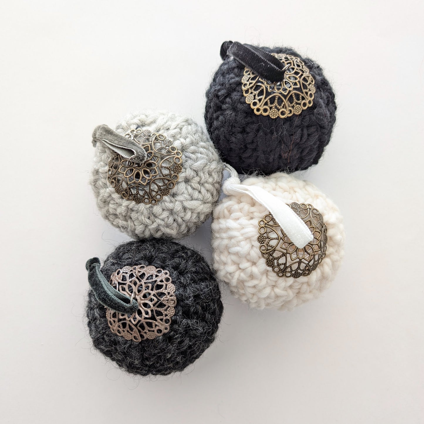 Handmade Wool Bauble Ornaments Crochet 100% Wool Rustic Cozy