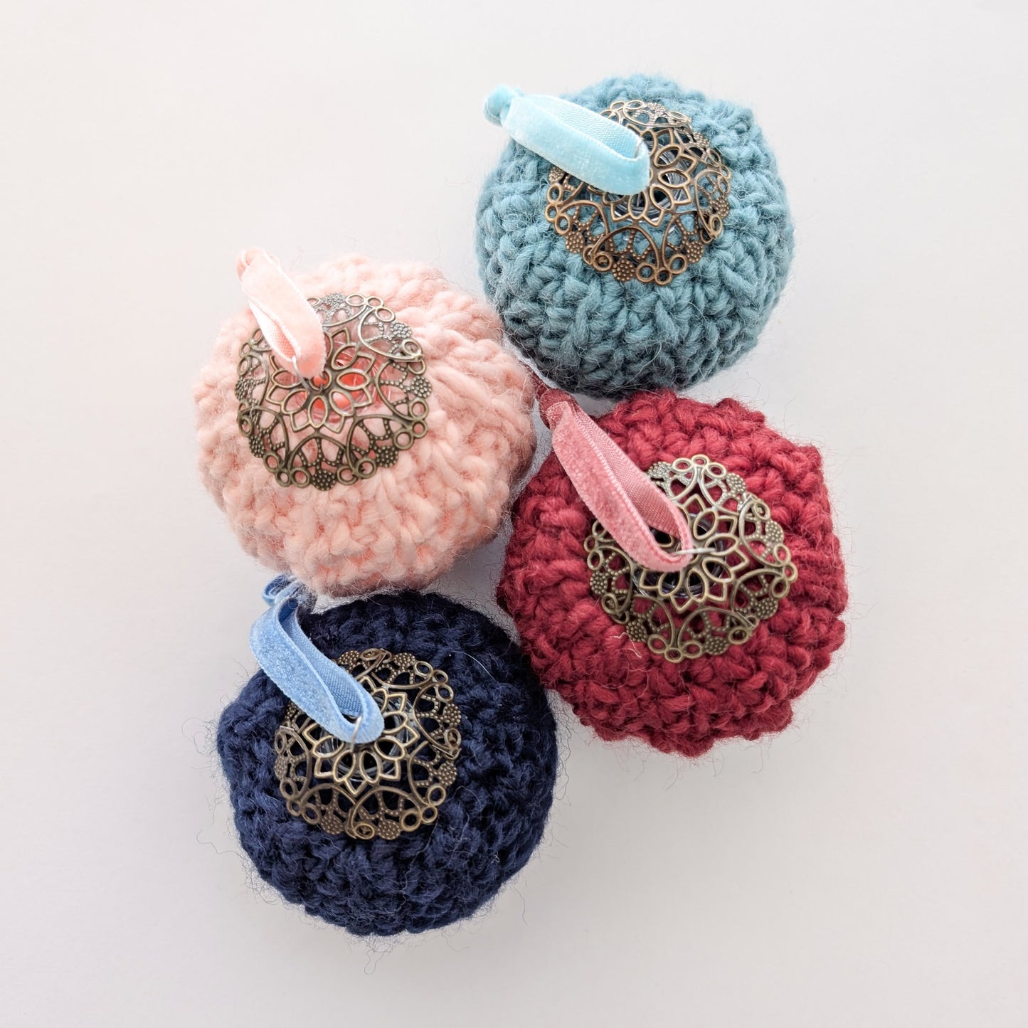 Handmade Wool Bauble Ornaments Crochet 100% Wool Rustic Cozy