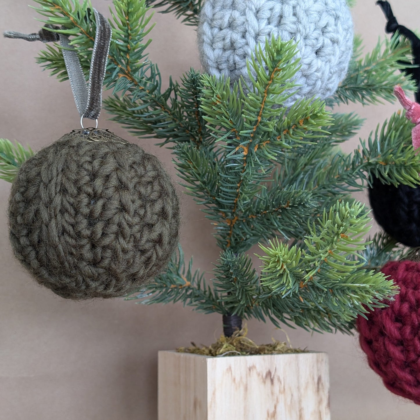 Handmade Wool Bauble Ornaments Crochet 100% Wool Rustic Cozy