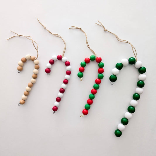 Wood Bead Candy Cane Ornaments